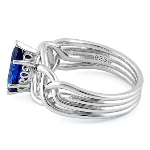 925 STERLING SILVER Marquise Blue Spinel Celtic Knot Ring - Picture 15 of 16